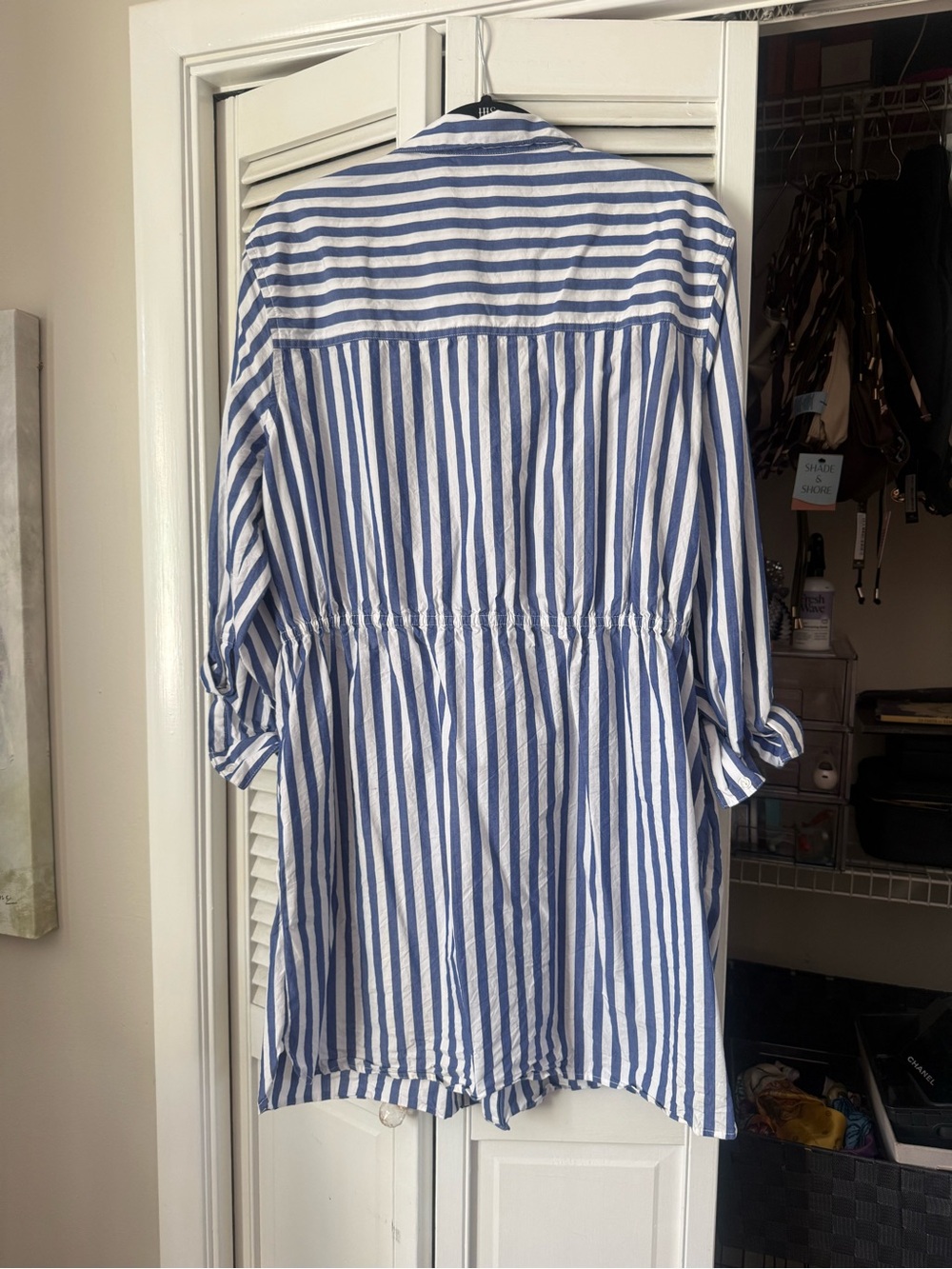 Steve Madden Blue and White Striped Long Sleeve Shirt Dress - Picture 3 of 4